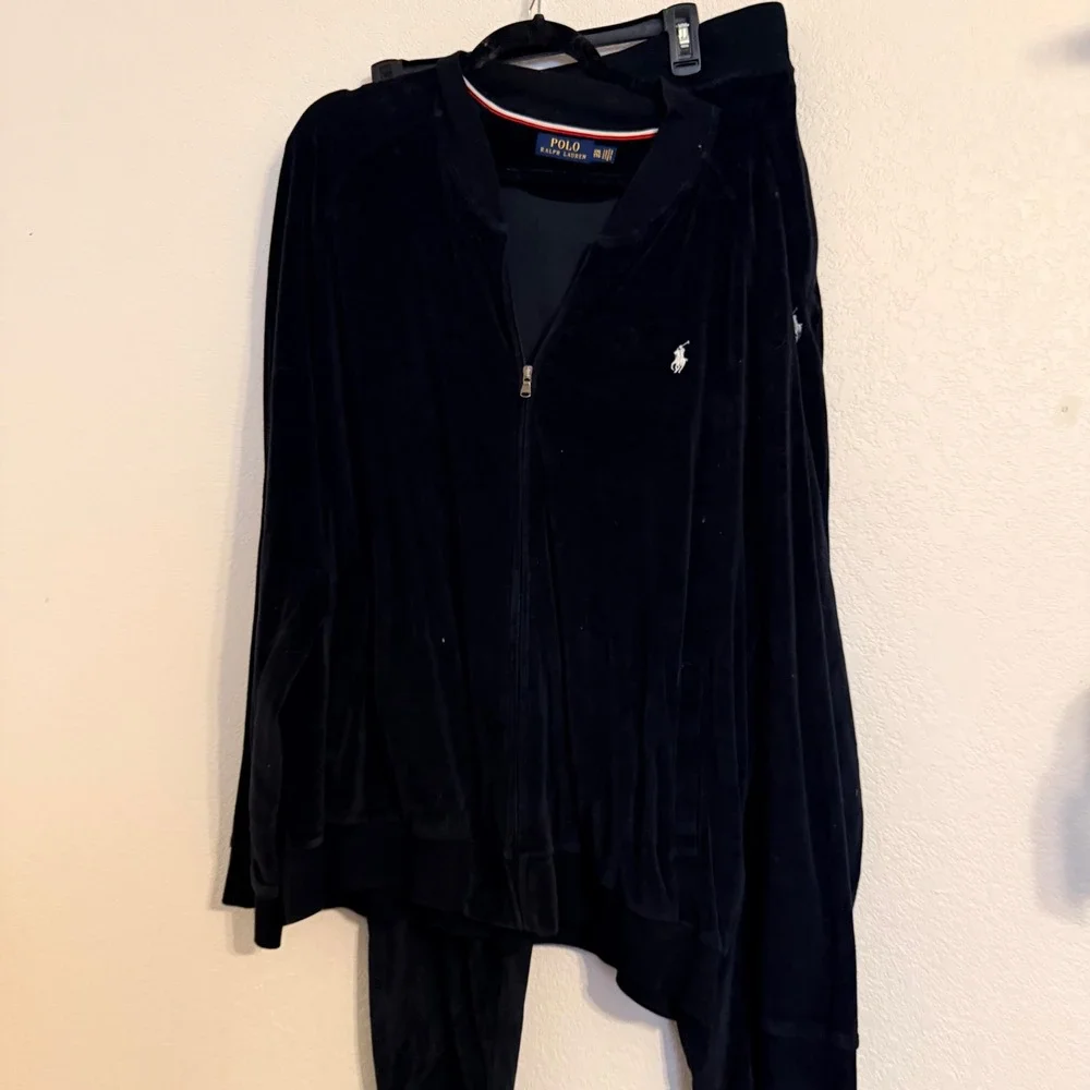 Polo Ralph Lauren Mens Velour Tracksuit Set Black Zip Jacket Joggers XXL